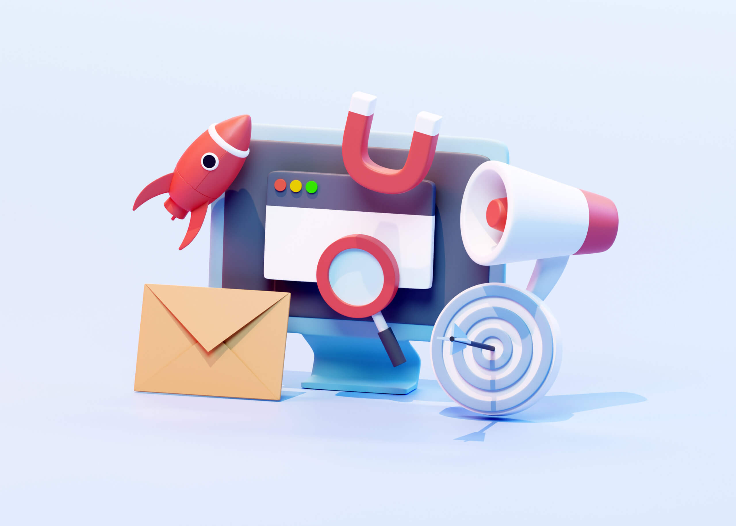 Digital Marketing for banner and website. 3d llustration.